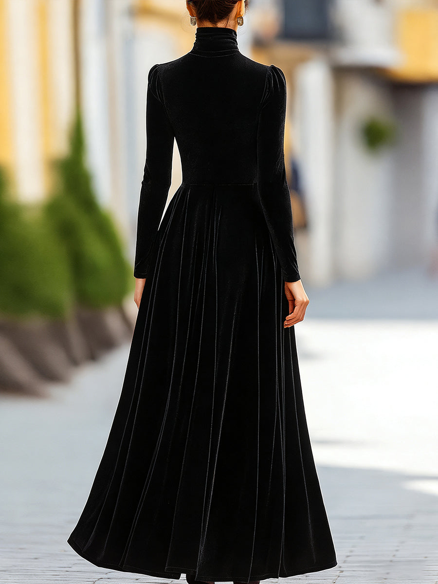Burgundy Velvet Long-Sleeve Gown ZJ
