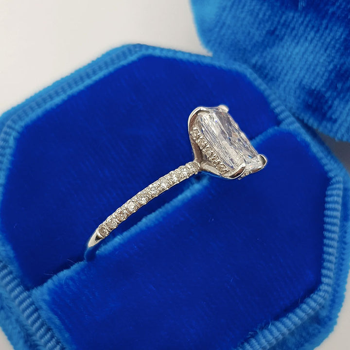 Radiant Cut Sterling Silver Engagement Ring With Half Eternity Band shineofdiamond