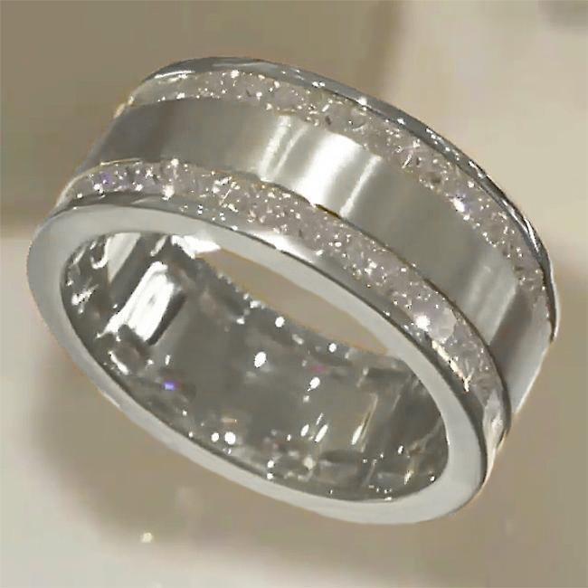 Princess Cut Gender Neutral Silver And Golden Tone Wedding Band Shineofidamond