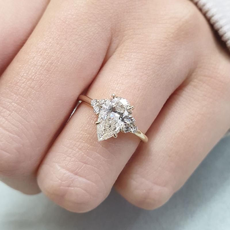 Pear Cut Sterling Silver Engagement Ring with Three Stone hot