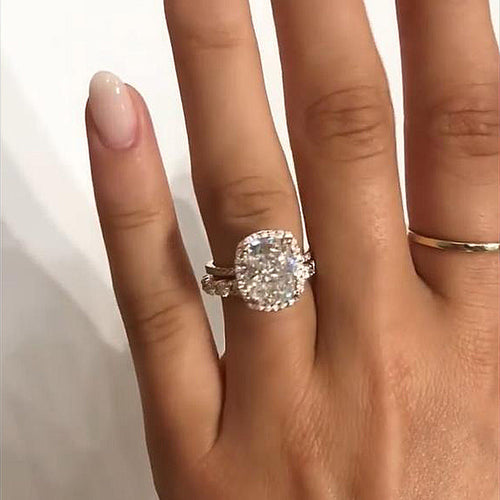 Stunning Halo Cushion Cut Sterling Silver Bridal Set shine of diamond