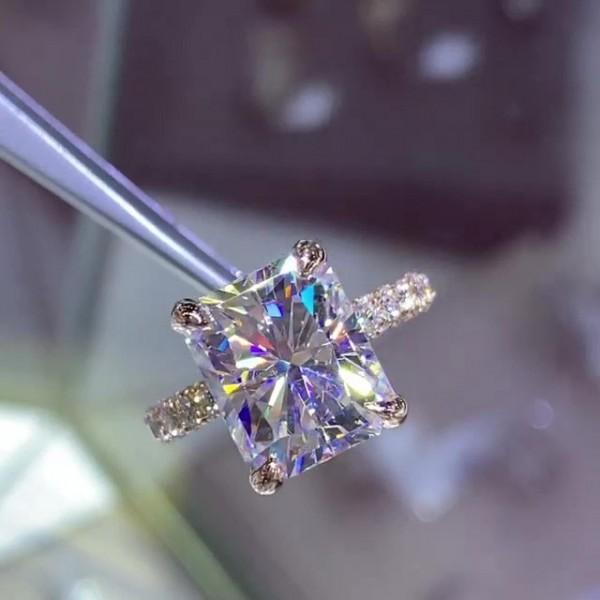 Radiant Cut Double Under Halo Sterling Silver Engagement Ring Shineofdiamond