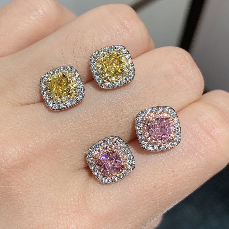 Sparkling Halo Cushion Cut Stud Earrings Dobrilajewelry