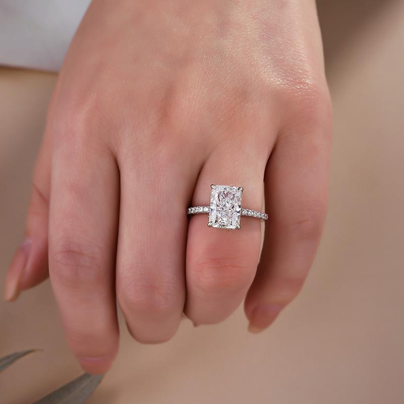 Sale | Radiant Cut Classic 4 Prong Half Eternity Sterling Silver Engagement Ring Shineofidamond