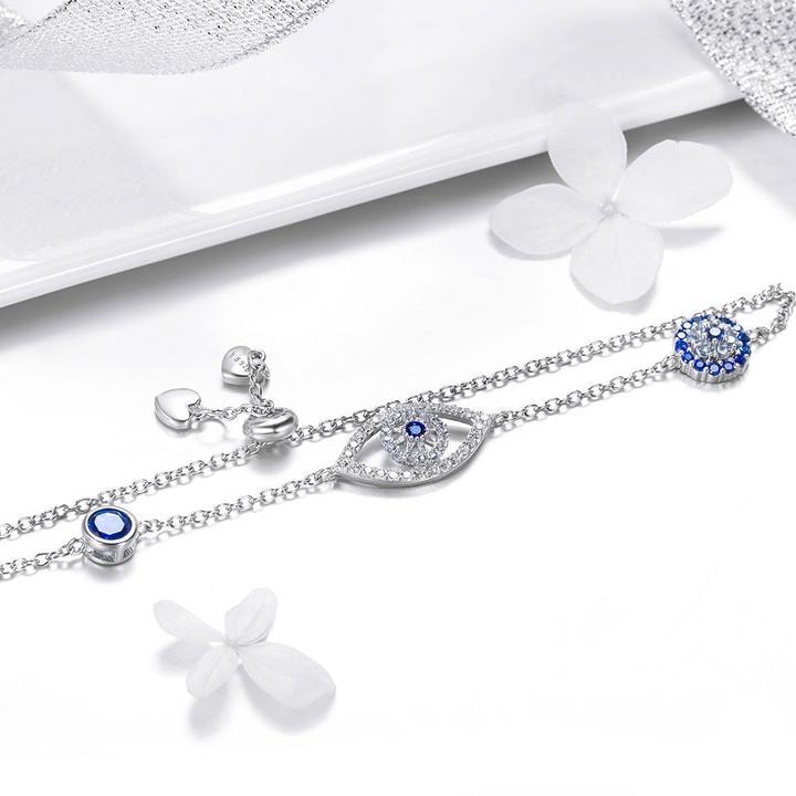Lucky Blue Eye Design 925 Sterling Silver Slider Bracelet Shineofidamond