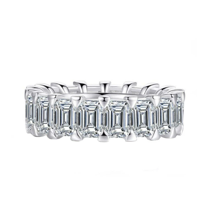 Eternity Emerald Cut Sterling Silver Wedding Band Shineofdiamond