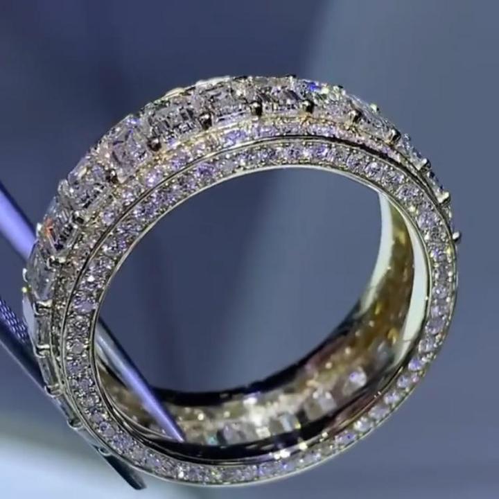 Handmade Sparkle Emerald Cut Sterling Silver Wedding Band Shineofidamond