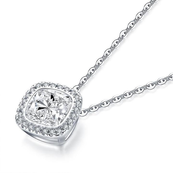 2.0ct Halo Cushion Cut Pendant Necklace Shineofidamond