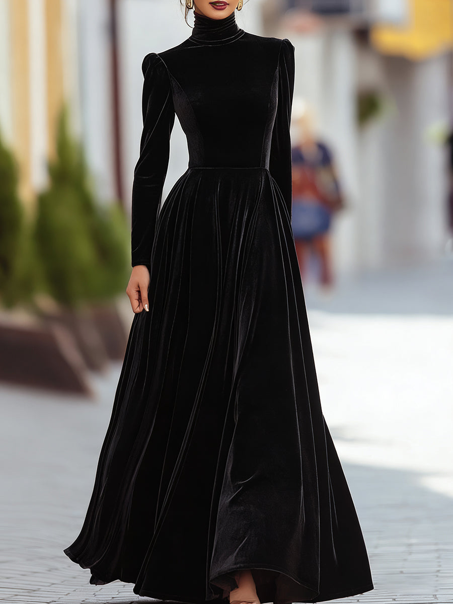 Burgundy Velvet Long-Sleeve Gown ZJ