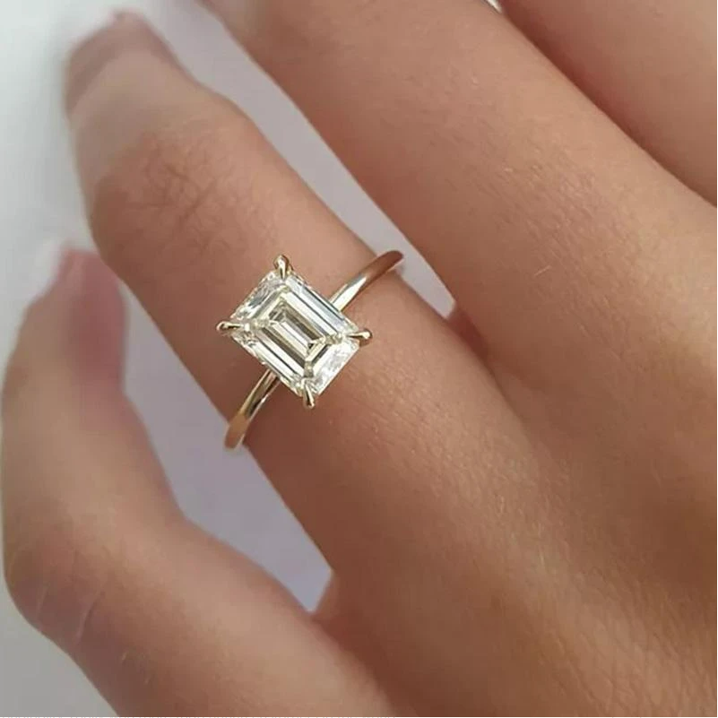 Emerald Cut Sterling Silver Solitaire Engagement Ring For Her Shineofdiamond