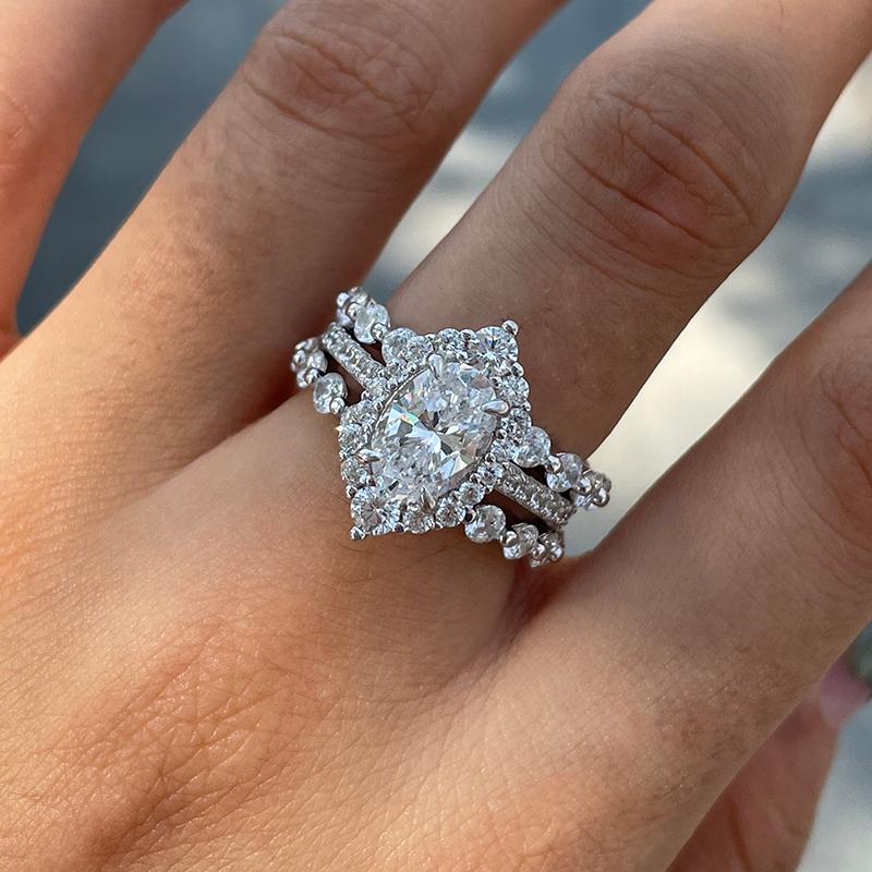 Unique Design Oval Cut 3-Piece Sterling Silver Bridal Set shineofdiamond