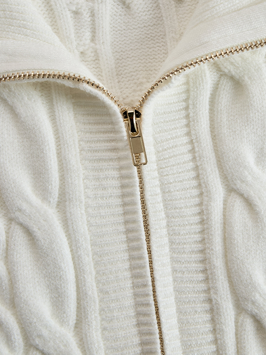 Elegant Zip-Front Knitted Sweater Dress In Ivory ZJ