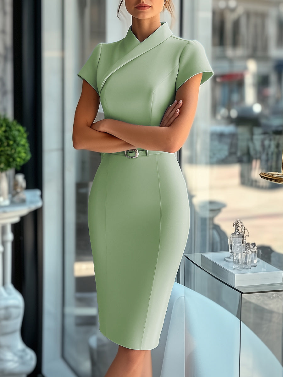 Sleek Sky Blue Asymmetrical Dress with Belt ZJ