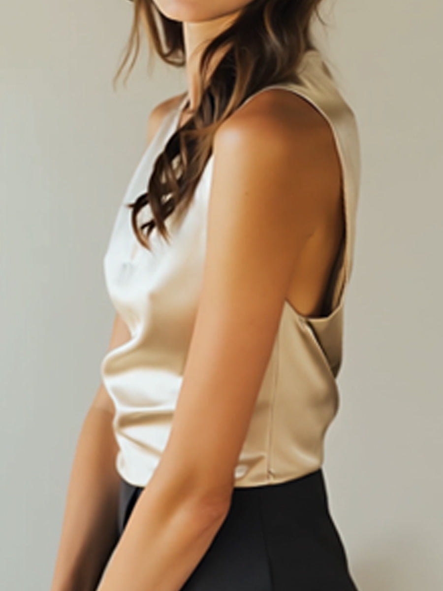 Ivory Satin Top with Elegant Drape Details ZJ