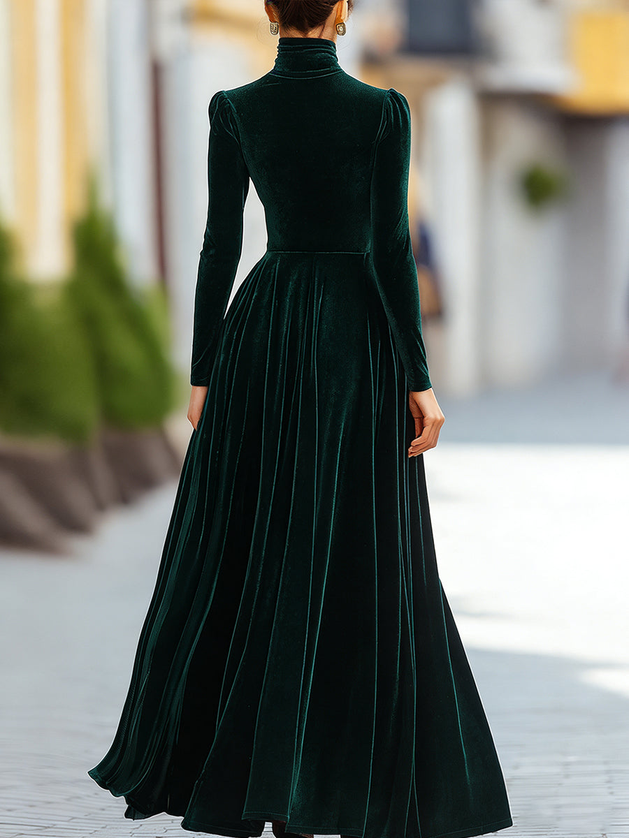 Burgundy Velvet Long-Sleeve Gown ZJ