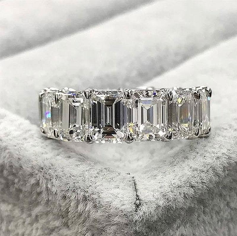 Eternity Emerald Cut Sterling Silver Wedding Band Shineofdiamond