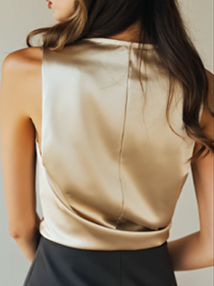 Ivory Satin Top with Elegant Drape Details ZJ