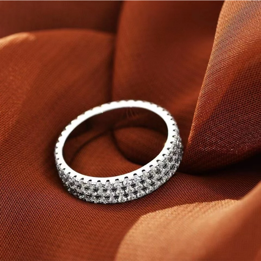Luxury Paved Round Cut Wedding Band in Silver Tone Shineofdiamond