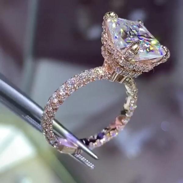 Radiant Cut Double Under Halo Sterling Silver Engagement Ring Shineofdiamond