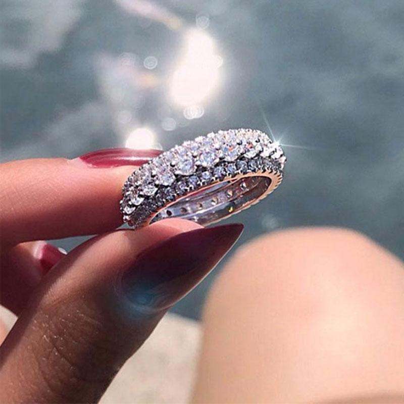Eternity Round Cut Triple-Row Wedding Band In Sterling Silver Shineofdiamond