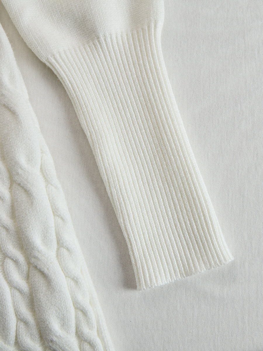 Elegant Zip-Front Knitted Sweater Dress In Ivory ZJ