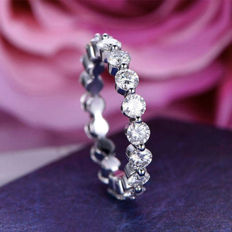 Eternity Round Cut Stackable Wedding Band In Sterling Silver shineofdiamond
