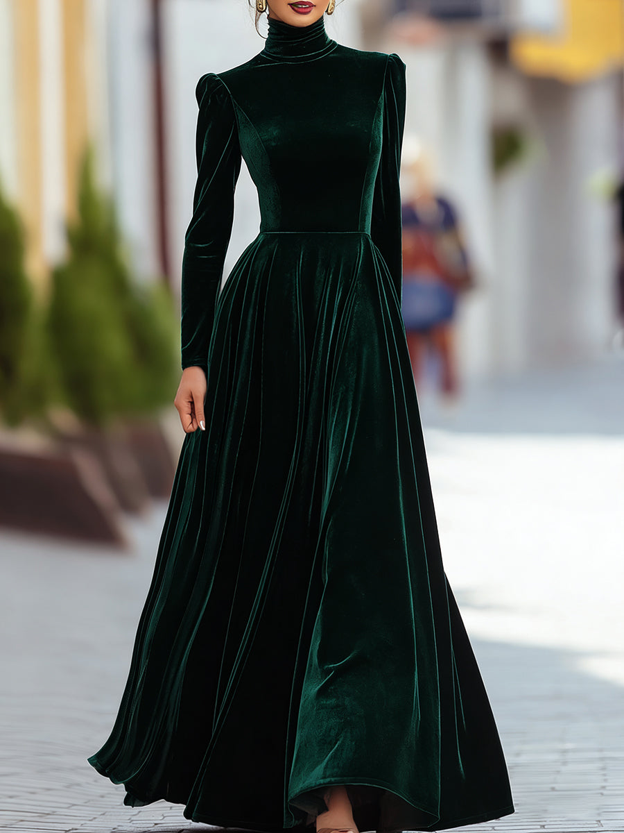 Burgundy Velvet Long-Sleeve Gown ZJ