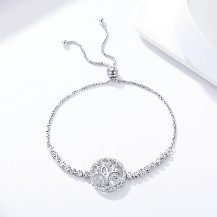 Tree of Life Adjustable 925 Sterling Silver Tennis Bracelet Shineofidamond