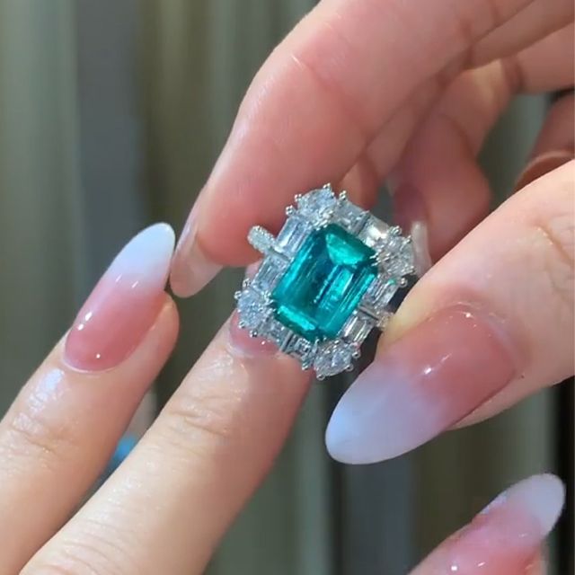 Vintage Green Emerald Cut 925 Sterling Silver Engagement Ring Shineofdiamond