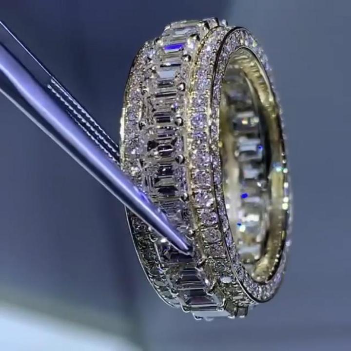 Handmade Sparkle Emerald Cut Sterling Silver Wedding Band Shineofidamond