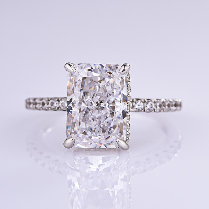 Sale | Radiant Cut Classic 4 Prong Half Eternity Sterling Silver Engagement Ring Shineofidamond