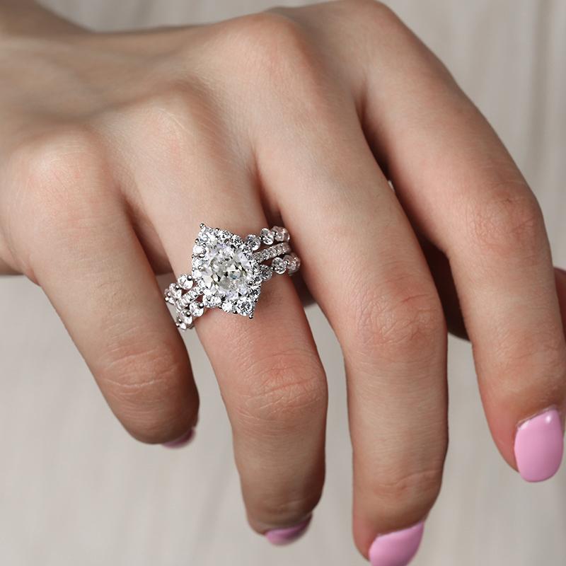 Unique Design Oval Cut 3-Piece Sterling Silver Bridal Set shineofdiamond