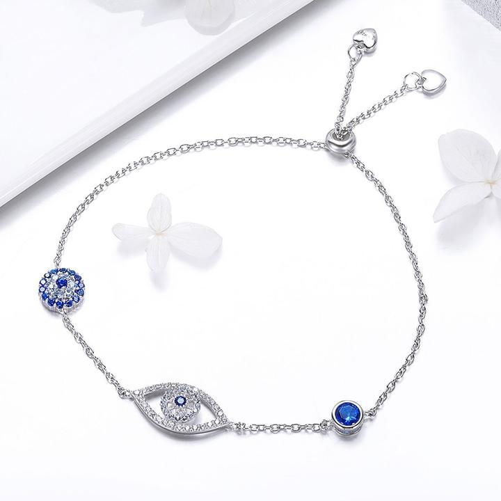 Lucky Blue Eye Design 925 Sterling Silver Slider Bracelet Shineofidamond