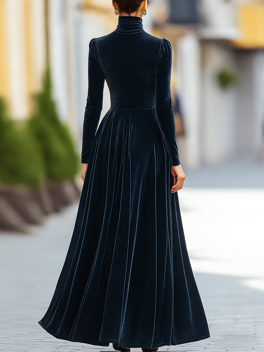 Burgundy Velvet Long-Sleeve Gown ZJ