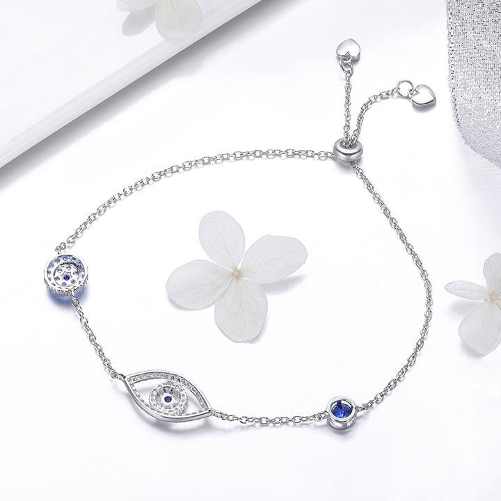 Lucky Blue Eye Design 925 Sterling Silver Slider Bracelet Shineofidamond