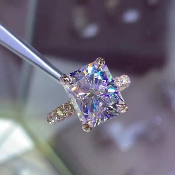 Radiant Cut Double Under Halo Sterling Silver Engagement Ring Shineofdiamond