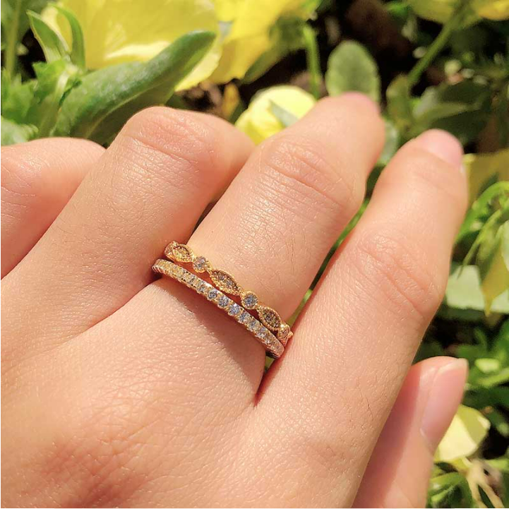 2pcs Golden Tone Art Decor Eternity Stackable Wedding Band Shineofidamond