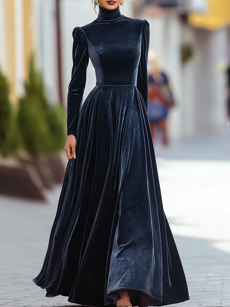 Burgundy Velvet Long-Sleeve Gown ZJ