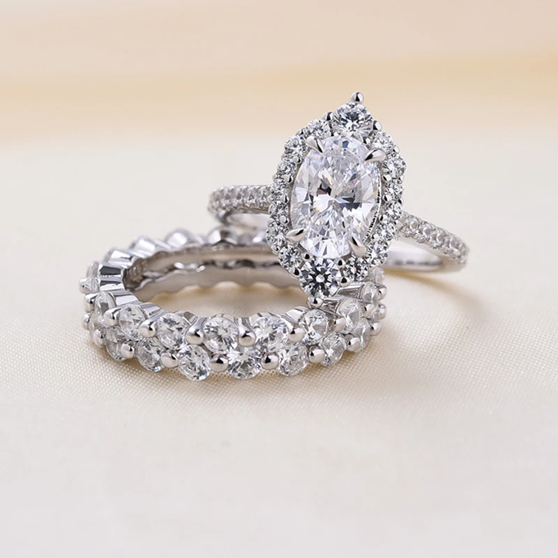 Unique Design Oval Cut 3-Piece Sterling Silver Bridal Set shineofdiamond
