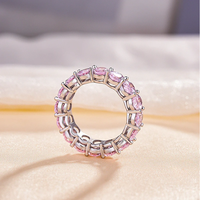 Stunning Oval Cut Pink High-Gemstone Sterling Silver Wedding Band Shineofdiamond