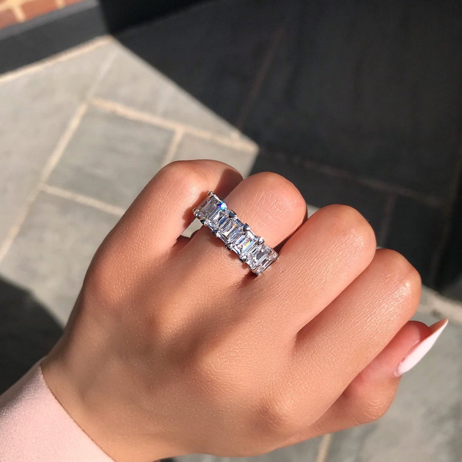 Eternity Emerald Cut Sterling Silver Wedding Band Shineofdiamond