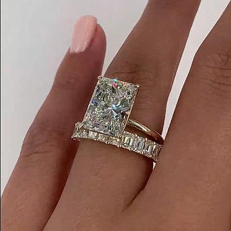 Golden Tone 6.0CT Radiant Cut Sterling Silver Bridal Set Shineofdiamond