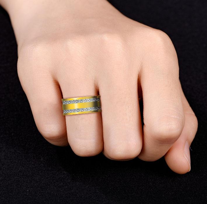 Princess Cut Gender Neutral Silver And Golden Tone Wedding Band Shineofidamond