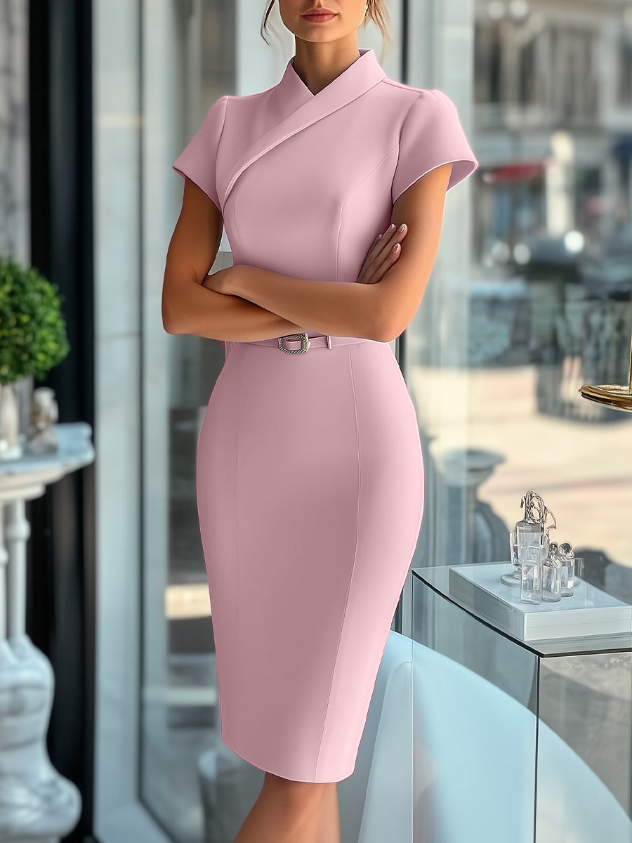 Sleek Sky Blue Asymmetrical Dress with Belt ZJ
