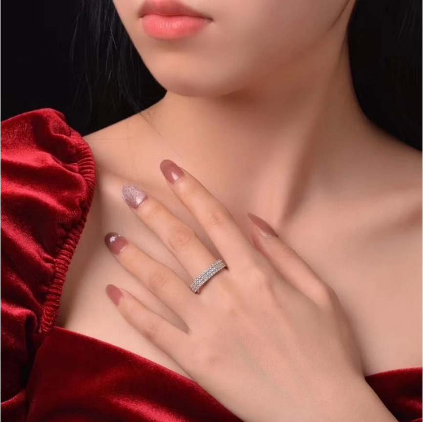 Luxury Paved Round Cut Wedding Band in Silver Tone Shineofdiamond
