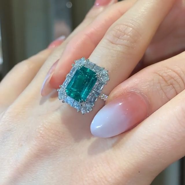 Vintage Green Emerald Cut 925 Sterling Silver Engagement Ring Shineofdiamond