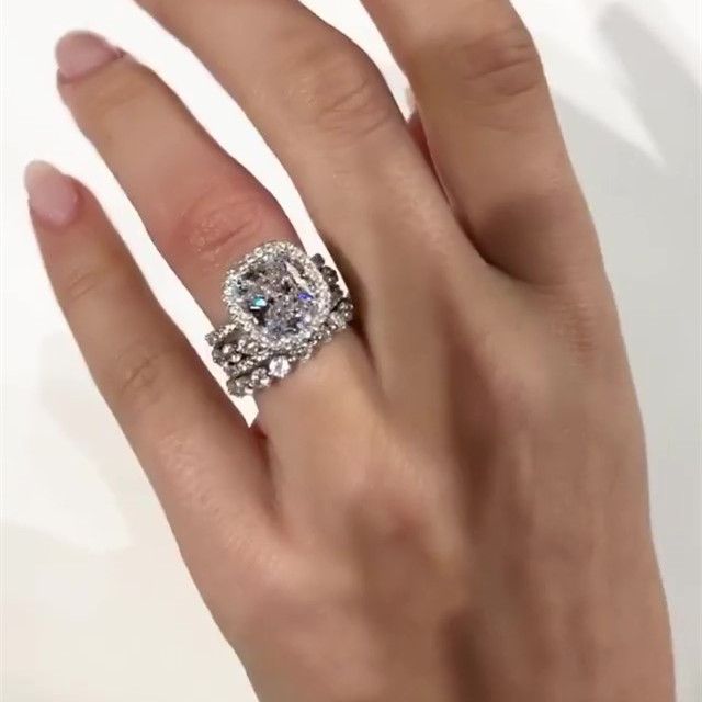 4 Pcs Vintage Handmade Cushion Cut Halo Sterling Silver Bridal Set Shineofdiamond