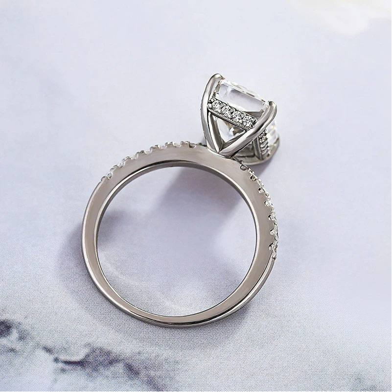 Sale | Radiant Cut Classic 4 Prong Half Eternity Sterling Silver Engagement Ring Shineofidamond