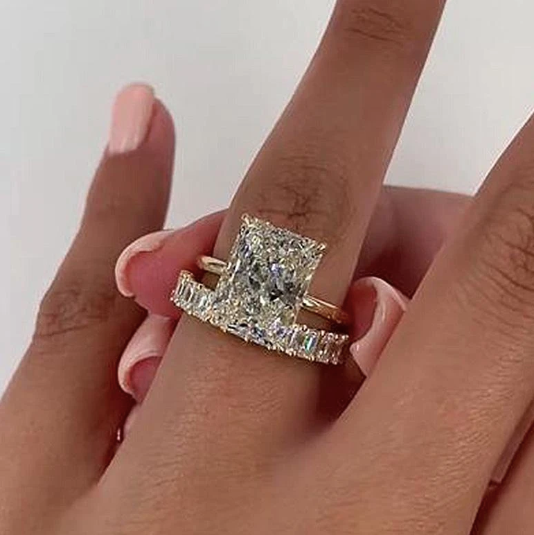Golden Tone 6.0CT Radiant Cut Sterling Silver Bridal Set Shineofdiamond