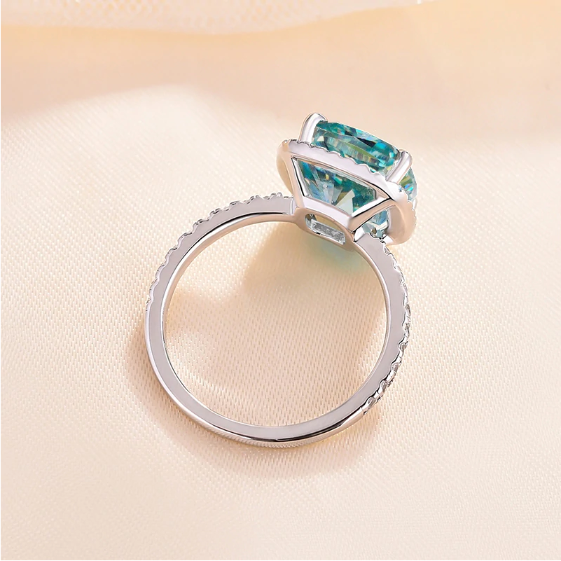 Exquisite Halo Cushion Cut Cyan Blue Sterling Silver Engagement Ring Shineofdiamond